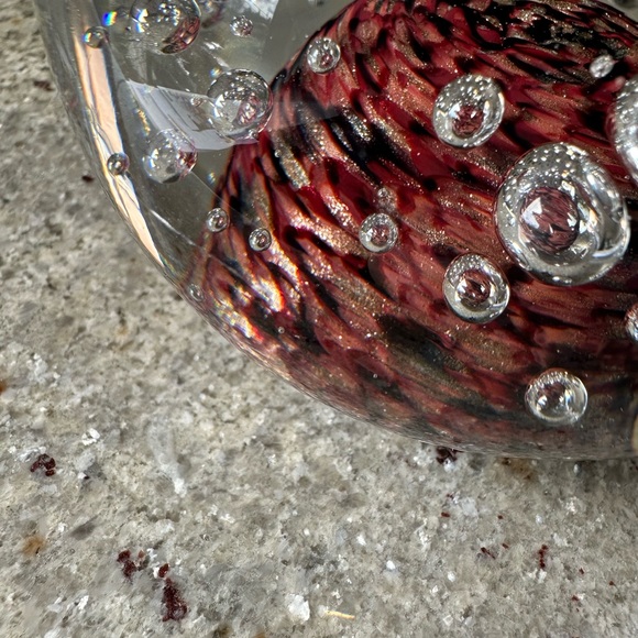 Art Glass Paperweight, Golden Aventurine Glass Orb, Bubbles, 3"x 3.5", Lovely! - Picture 6 of 11